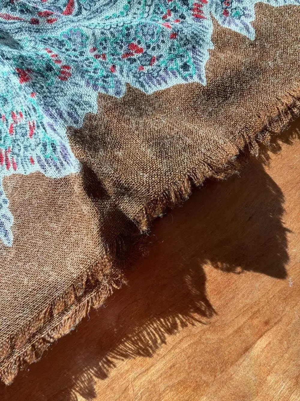 Vintage Italian 100% Wool Paisley Scarf Brown‎ Blue